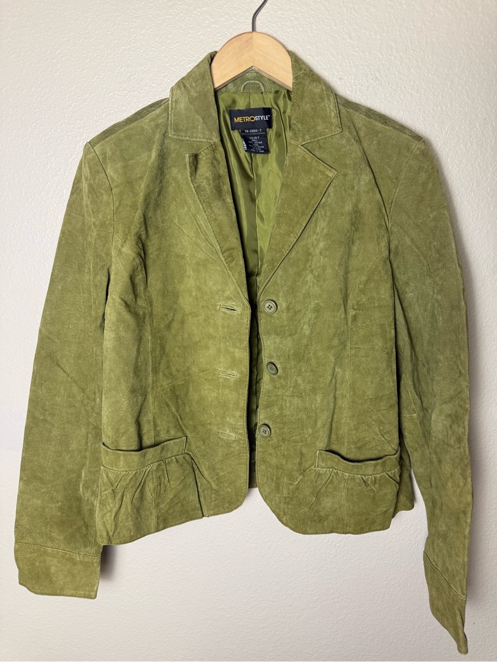Metrostyle 100% Leather Olive Green Suede Blazer Jacket for Women